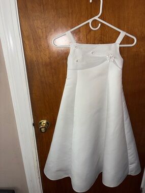 White Flower-Accent Girls' Dress